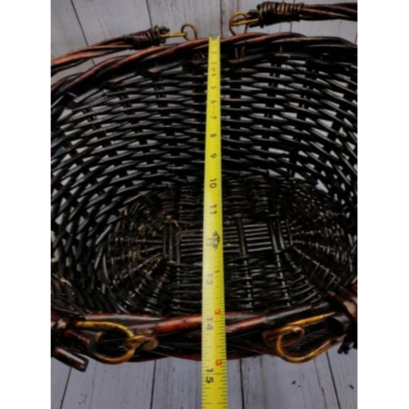 Vintage Swing Handle Woven Basket Dark Brown Deep Boho Picnic Storage Large‎ - Picture 9 of 10